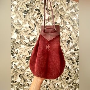 Vintage Wine Velvet and Leather Bucket Bag/ Cesare Piccini